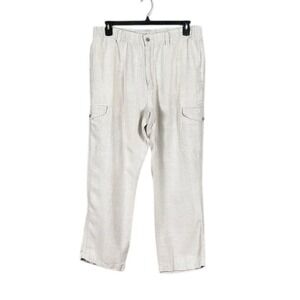 Caribbean Mens 100% Linen Cargo Pants Size 38 Preppy Beachy Coastal Resort